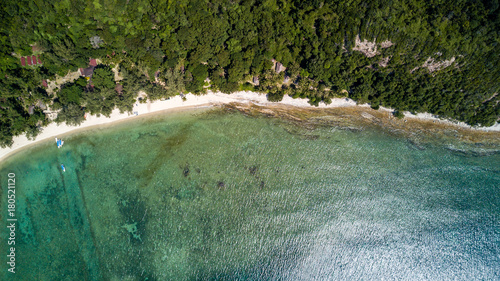 Aerial view of a tropical beach of Pulau Sibu in Malaysia
