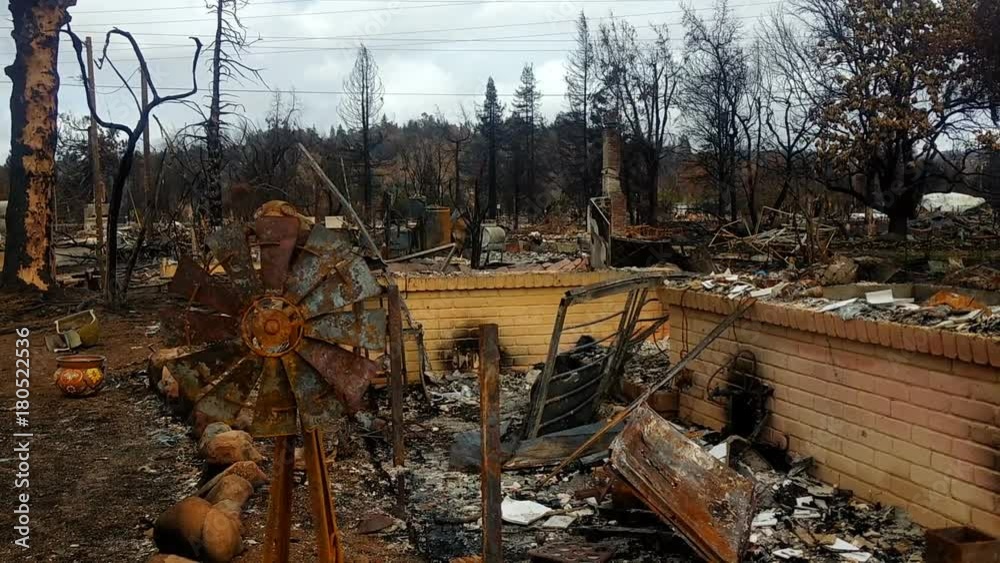 Destruction after devastating fire in Santa Rosa California in 2017 Destruction after devastating fire in Santa Rosa California in 2017