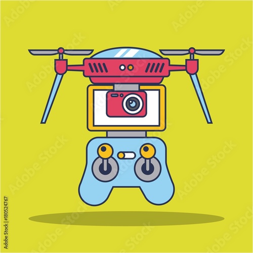 drone quadcopter with remote controller vector illustration