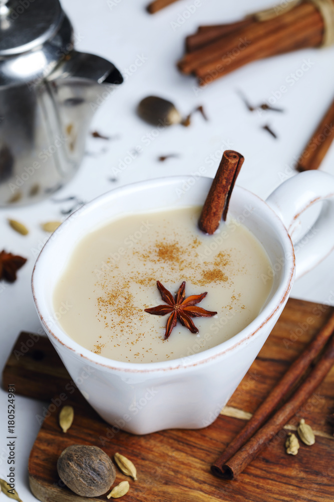 Traditional indian masala chai tea with spices Traditional indian masala chai tea with spices