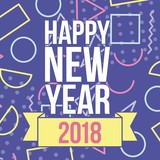 happy new year 2018 greetings card figures color design vector illustration
