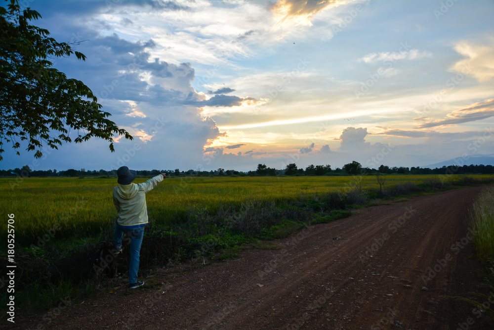 one  man relax and county road in north Thailand