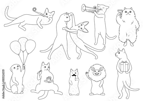 party cats line art set