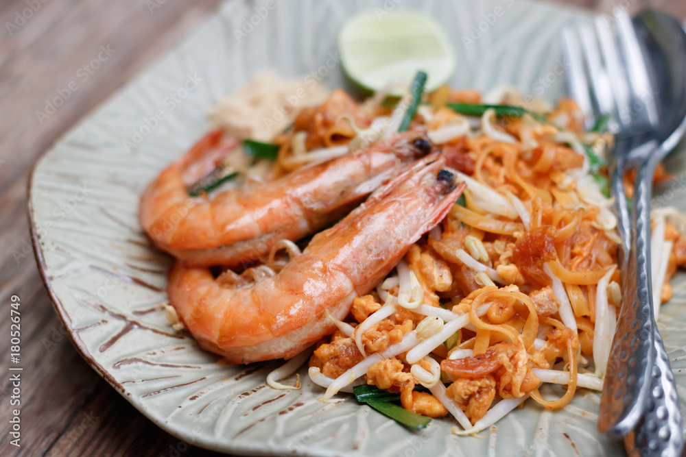 Thai fried noodles with shrimp, or can call Thai fried noodles with shrimp, or can call
