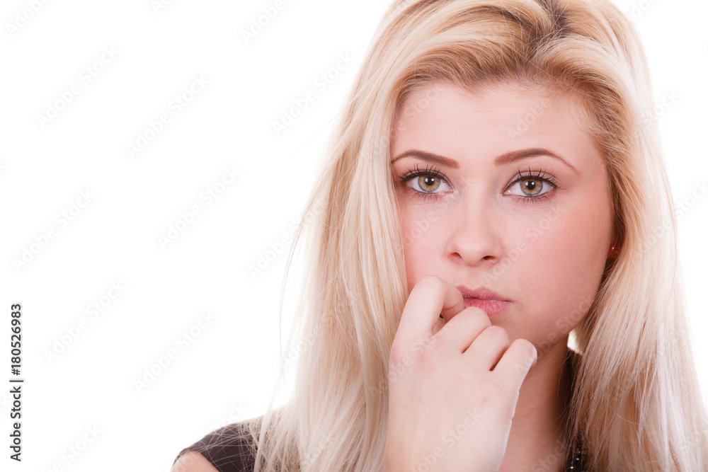 Attractive blonde woman thinking and contemplating Attractive blonde woman thinking and contemplating