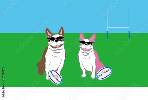 ラグビーボールとサングラスのポップな犬のイラストのポストカード Stock イラスト Adobe Stock