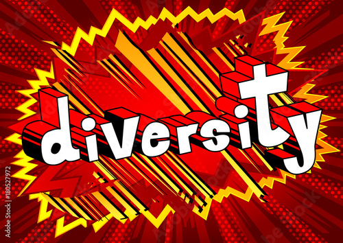 Diversity - Comic book style word on abstract background.