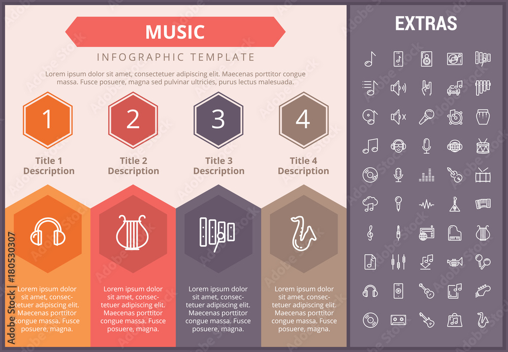 Music infographic timeline template, elements and icons. Infograph