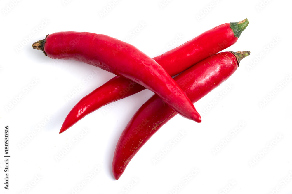 Fresh Red chili papper on white background.