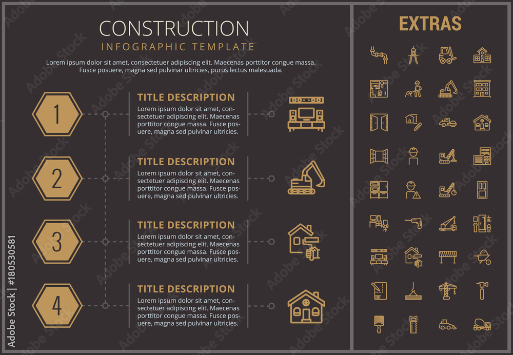 Construction infographic timeline template, elements and icons ...
