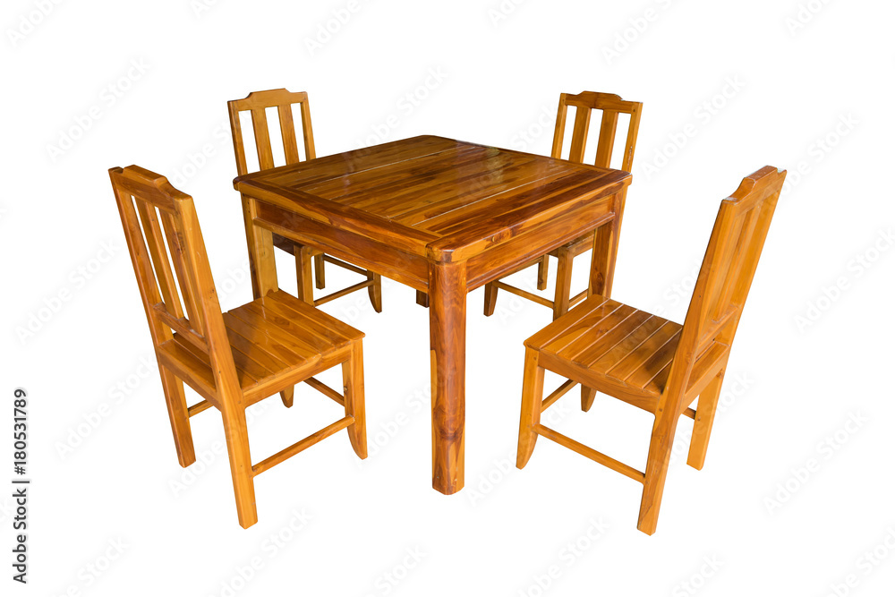 Wooden dining table set isolated. Wooden dining table set isolated.