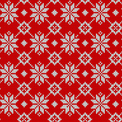 Fotobehang Rood patronen Scandinavisch kerstpatroon gebreide stijl  © barberry