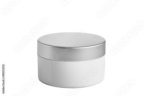 empty plastic jar cosmetic, lotion packaging on a white background