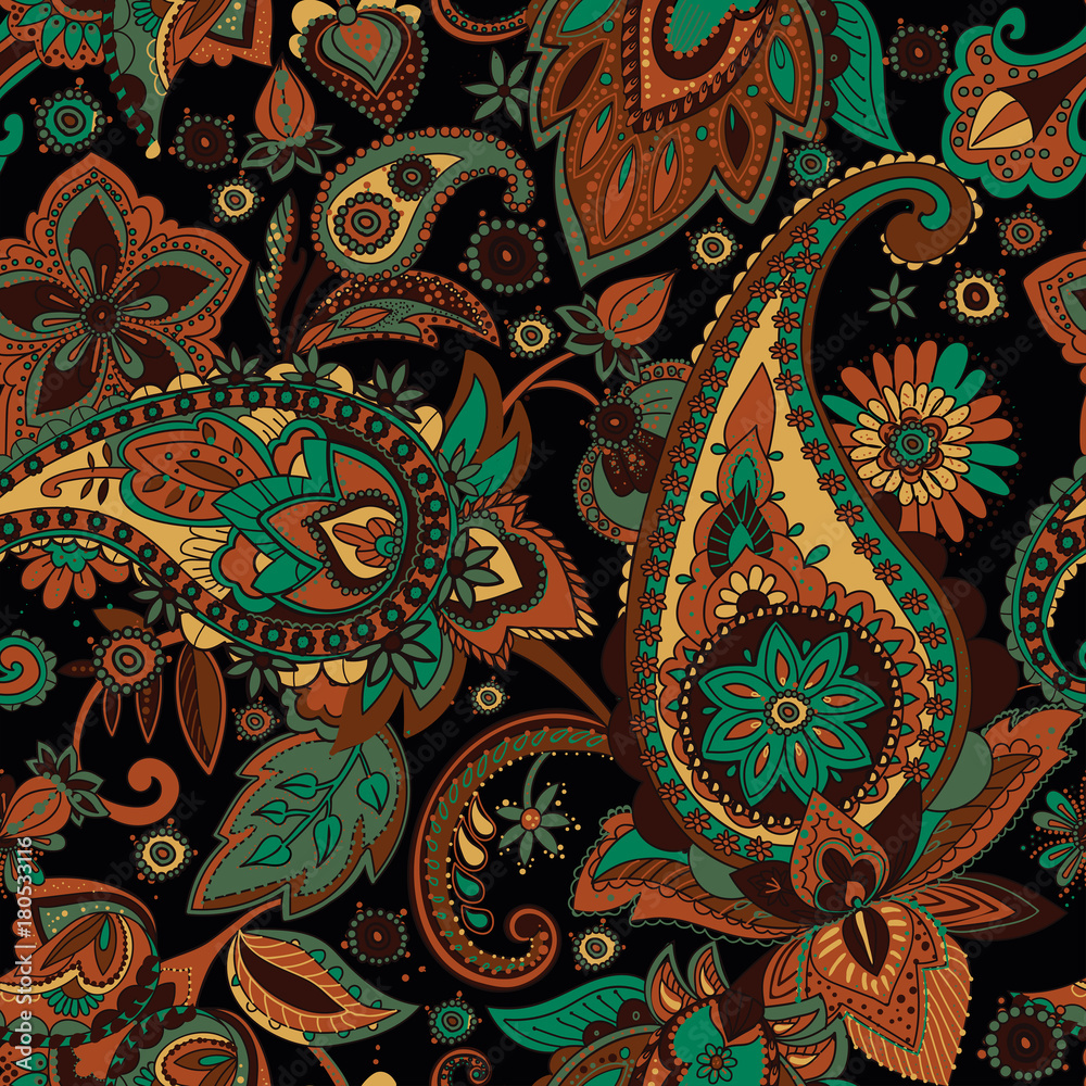 Seamless pattern based on traditional Asian elements Paisley. 