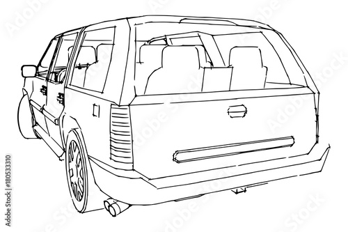 Suv car outline drawing of a hand.