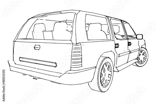 Suv car outline drawing of a hand.
