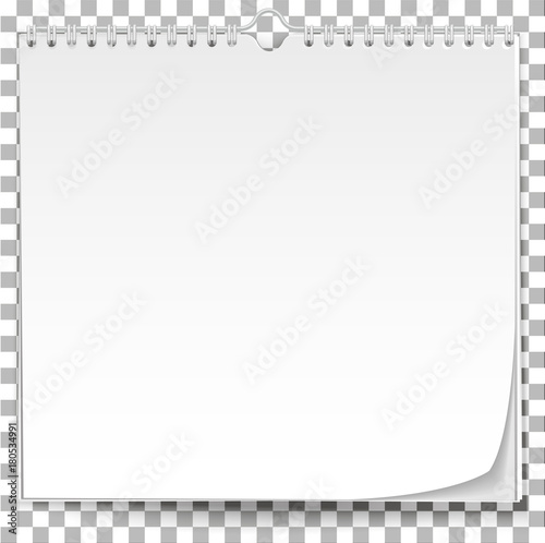 White wall calendar template on transparent background