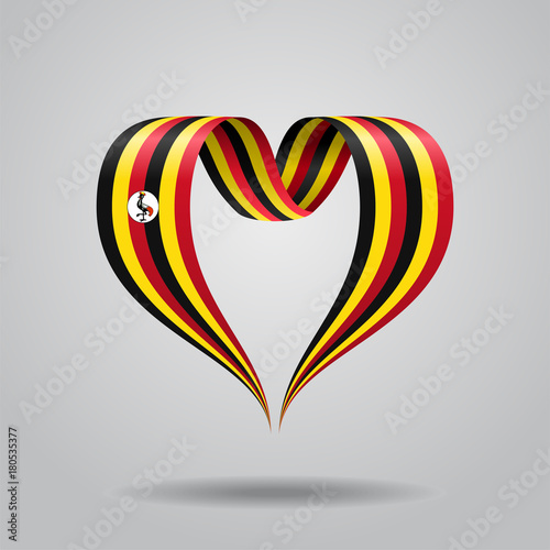 Ugandan flag heart-shaped ribbon. Vector illustration.