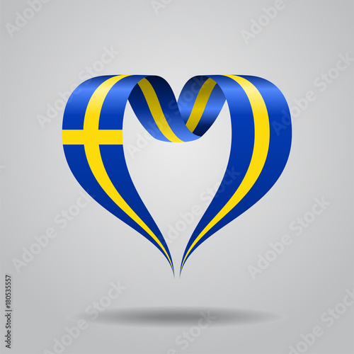 Swedish flag heart-shaped ribbon. Vector illustration.