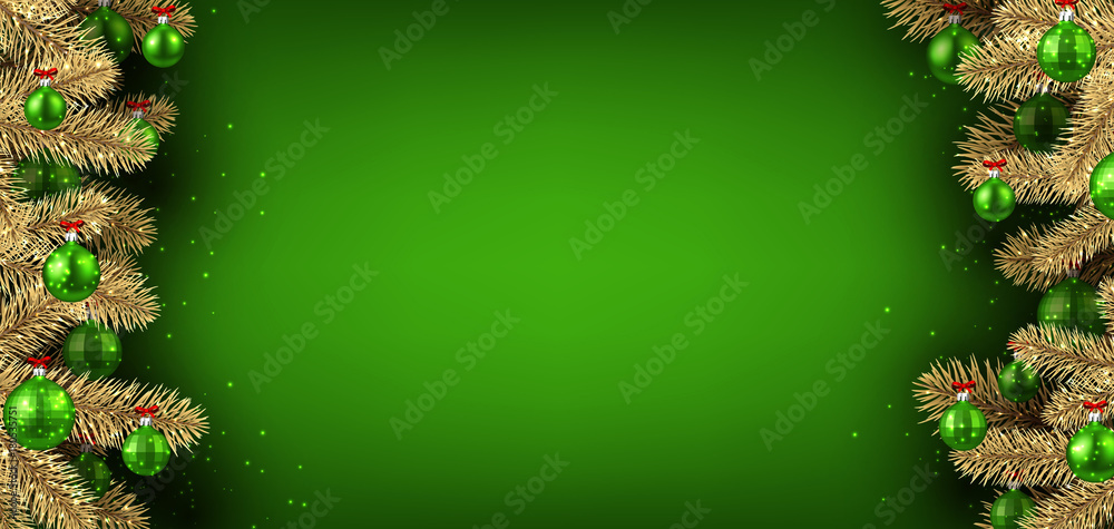 Green Christmas background with spruce branches.