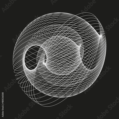 Modern abstract vector illustration. Digital futuristic monochrome linear shape. Beauty of complex contemporary technologies. Geometric background with exquisite round swirl. Element of design.