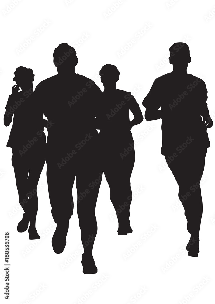 Woman athletes on running race on white background Woman athletes on running race on white background