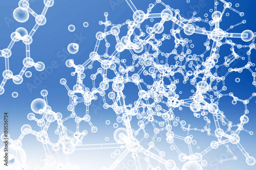 Smart science healthcare , neutral network technology concept. Abstract white atom chemistry of molecule structure or biology with blue background. 3d rendering.