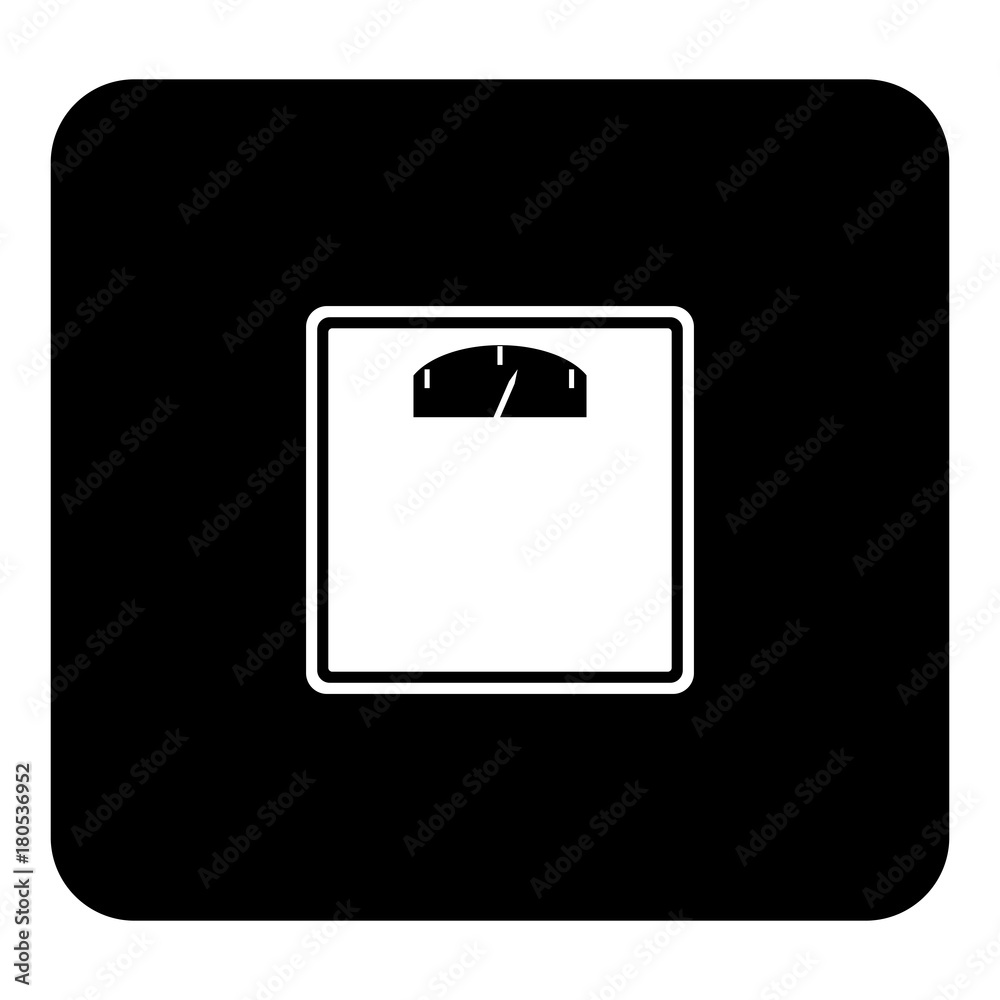 Vector icon of the floor scales for measuring the weight of a person. Vector white illustration on black background Vector icon of the floor scales for measuring the weight of a person. Vector white illustration on black background