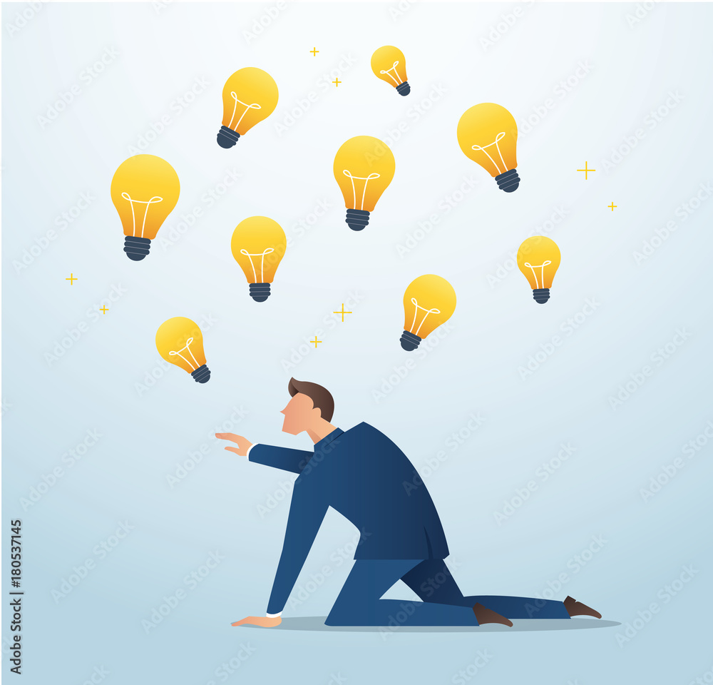 businessman trying to catch light bulb , plagiarism , concept of creativity
 vector illustration