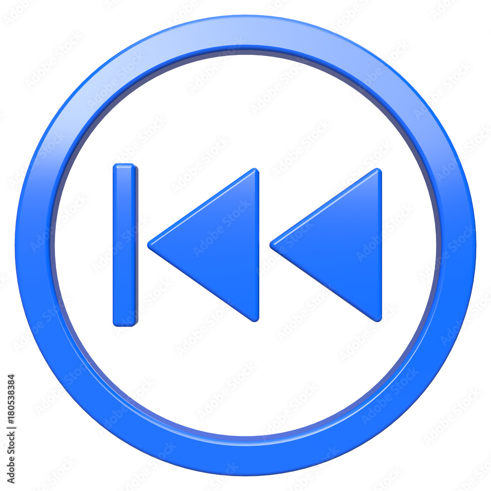 Fast backward icon. Blue round 3d button with frame Fast backward icon. Blue round 3d button with frame