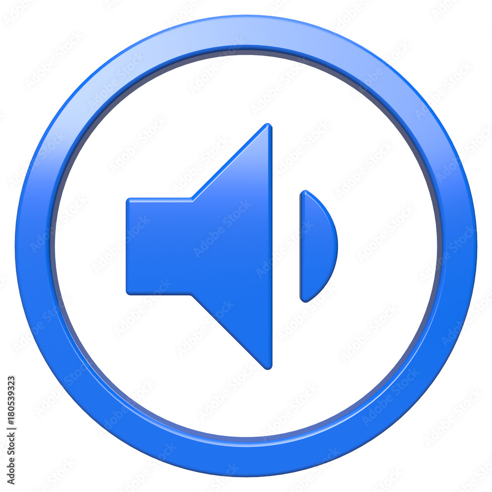Volume down icon. Blue round 3d button with frame Volume down icon. Blue round 3d button with frame