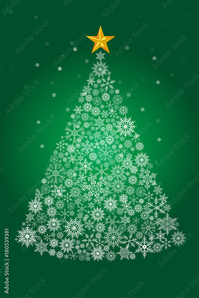 雪の結晶で描いたクリスマスツリー 緑 背景イラスト Christmas Tree Drawn By Snow Crystal Stock Vector Adobe Stock