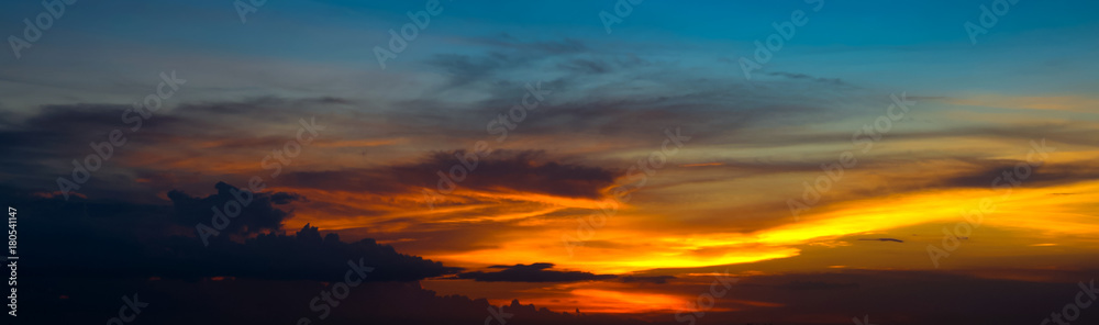 Panoramic view of sunset sky with clouds