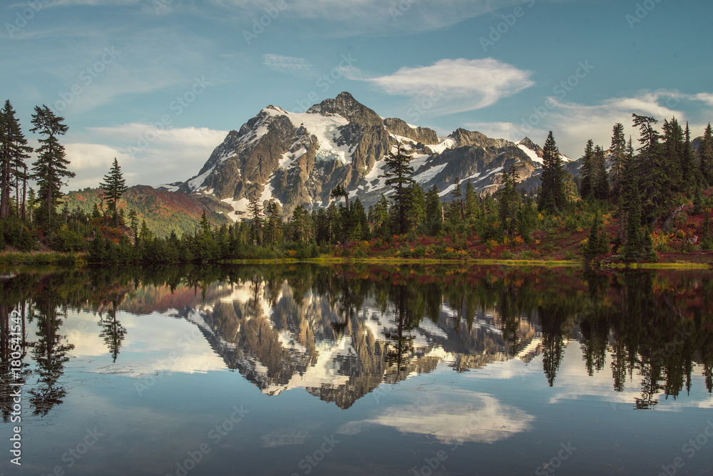 Mountain view with lake reflection