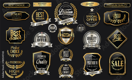 Golden sale frame badge and label vector collection