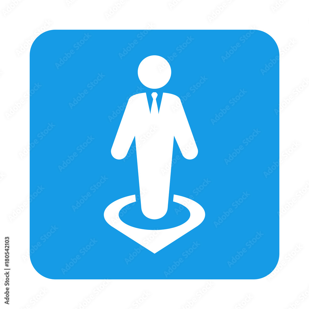 Icono plano hombre en puntero en cuadrado azul Icono plano hombre en puntero en cuadrado azul