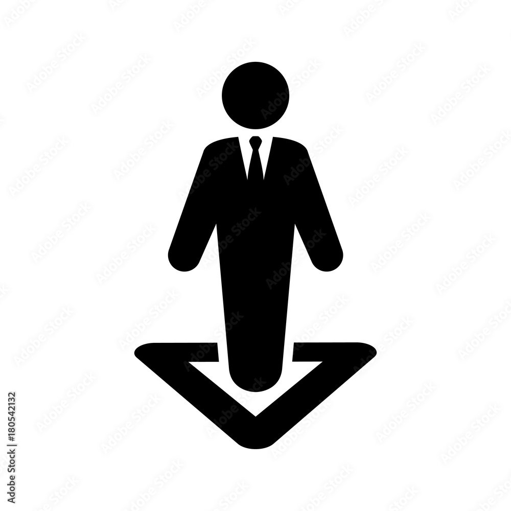 Icono plano hombre en triangulo negro en fondo blanco Icono plano hombre en triangulo negro en fondo blanco