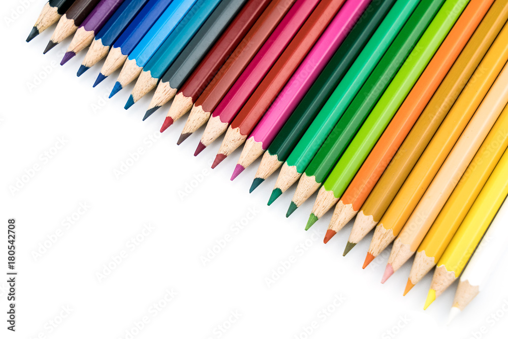 Soft focus of different colored wood pencils set for art or design creativity concept isolated on white background with clipping path Soft focus of different colored wood pencils set for art or design creativity concept isolated on white background with clipping path