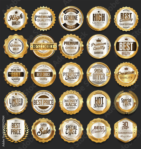 Golden sale frame badge and label vector collection