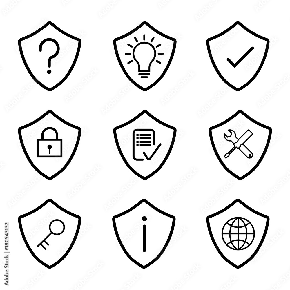 Shield Protection Security Icon Set-Vector Iconic Design