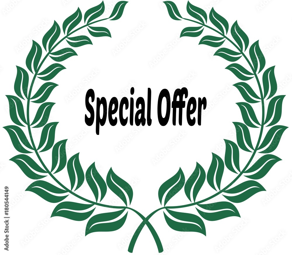 SPECIAL OFFER on green laurels sticker label.