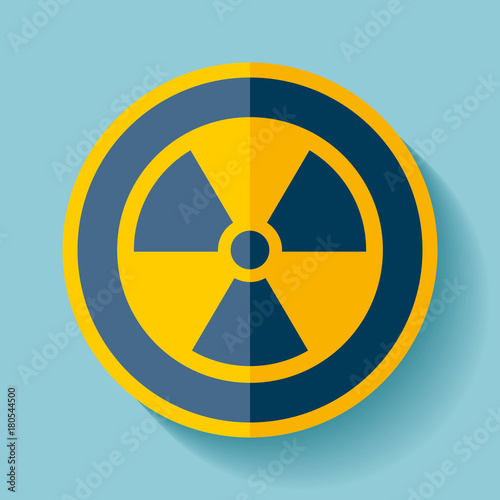 Radiation sign icon in flat style on blue background, toxic emblem, vector design illustration for you project