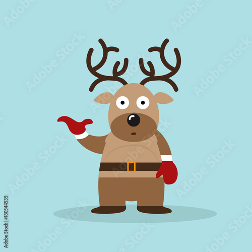 reindeer. Vector xmas drawing of funny red nosed reindeer. Christmas card illustration. Cartoon rudolph deer