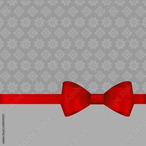 Gift Card With Red Ribbon And A Bow  on grey background.  Gift Voucher Template with  place for text.  Invitation - vector image.