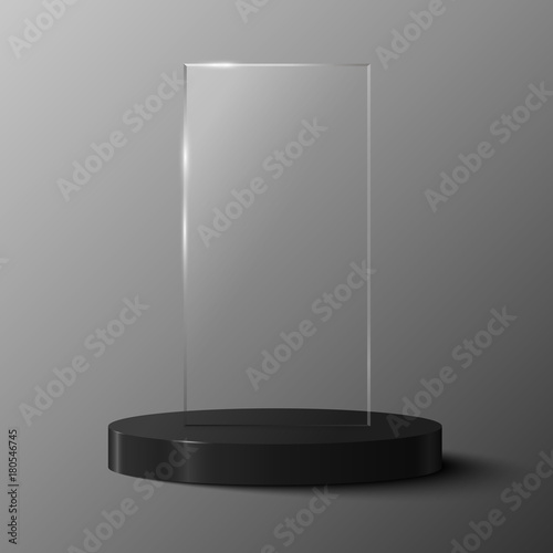 Empty glass award isolated, transparent trophy template on a gray background. Vector element, eps10