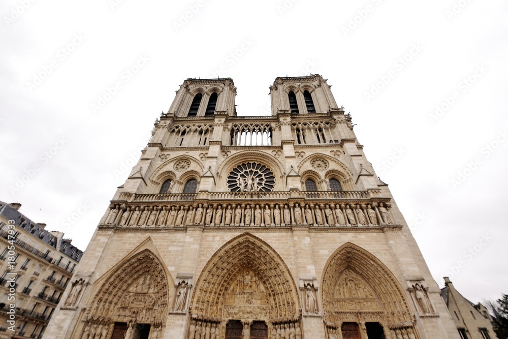 Notre Dame cathedral facade, Paris, France