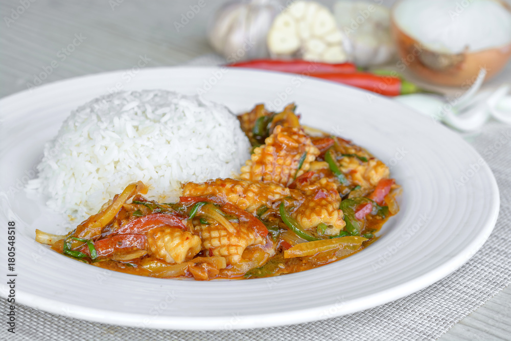 Squid cook with thai cilli paste