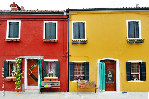 Venice, Burano, Italy - characteristic red and yellow building