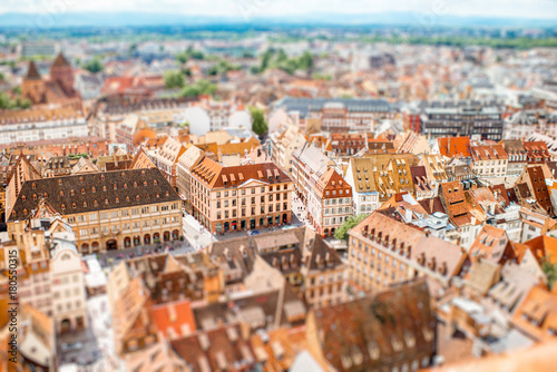 Aerial cityscape view on the old town of Strasbourg city in France