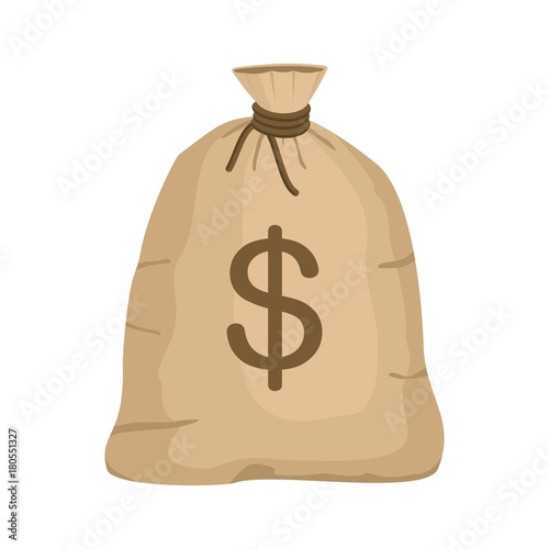 Money bag with US dollar sign isolated on white background. full sack icon flat cartoon style vector illustration